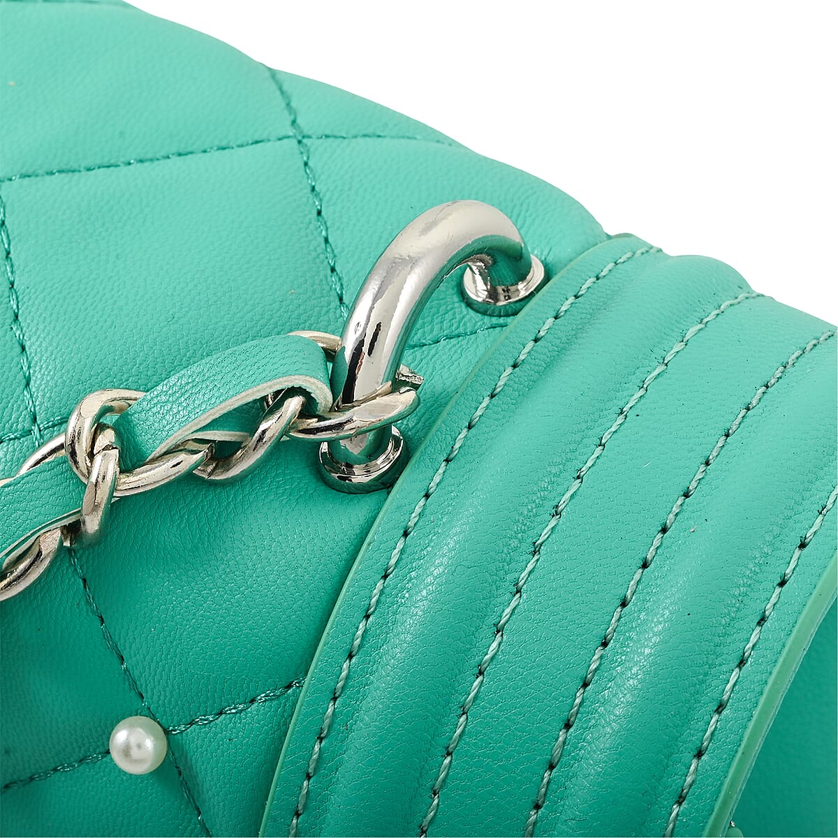 Badgley Mischka Mint Quilted Vegan Leather Pearl Crossbody Bag (10x6x3.5) image number 4