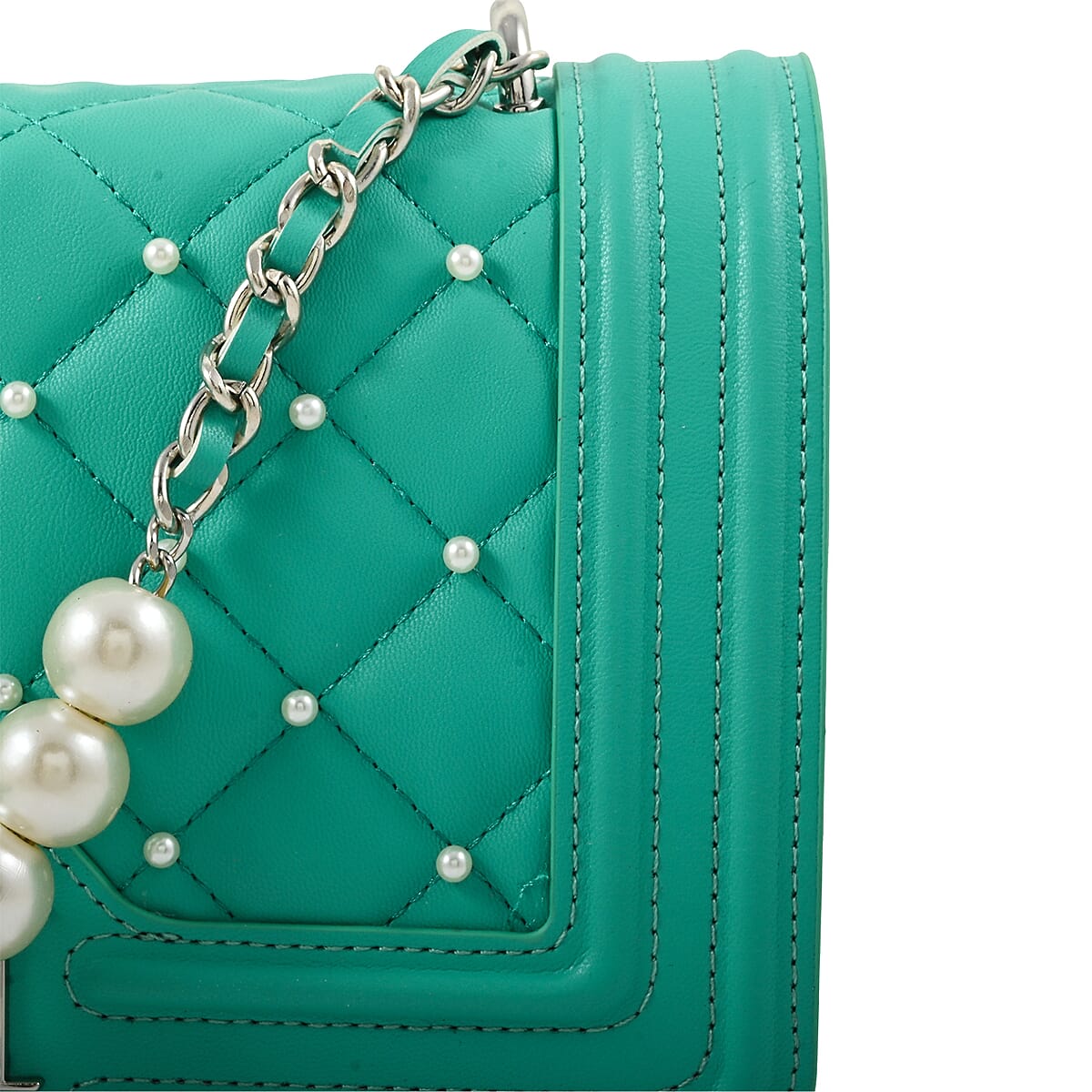Badgley Mischka Mint Quilted Vegan Leather Pearl Crossbody Bag (10x6x3.5) image number 5