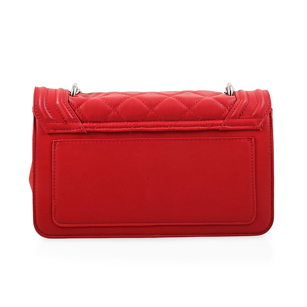 Closeout Badgley Mischka Red Quilted Vegan Leather Pearl Crossbody Bag (10x6x3.5) image number 1