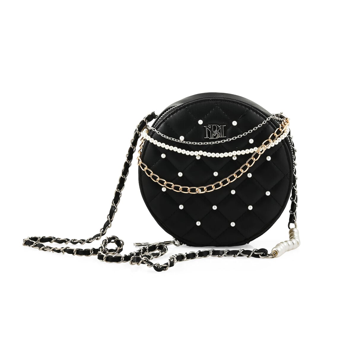 Badgley Mischka Black Quilted Vegan Leather Round Crossbody Bag image number 0