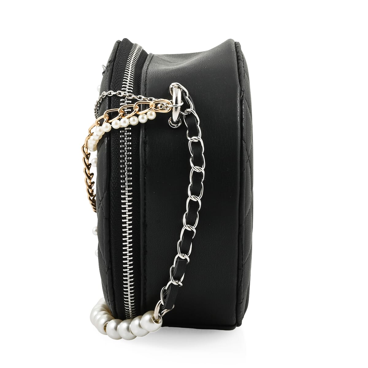 Badgley Mischka Black Quilted Vegan Leather Round Crossbody Bag image number 1