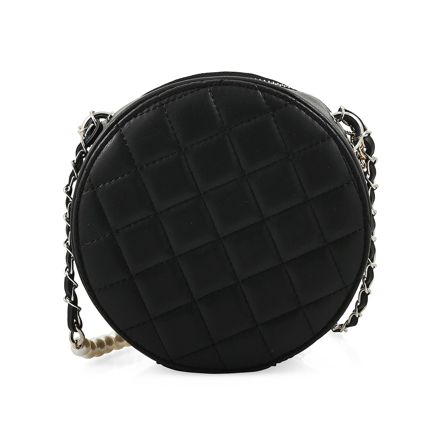 Badgley Mischka Black Quilted Vegan Leather Round Crossbody Bag