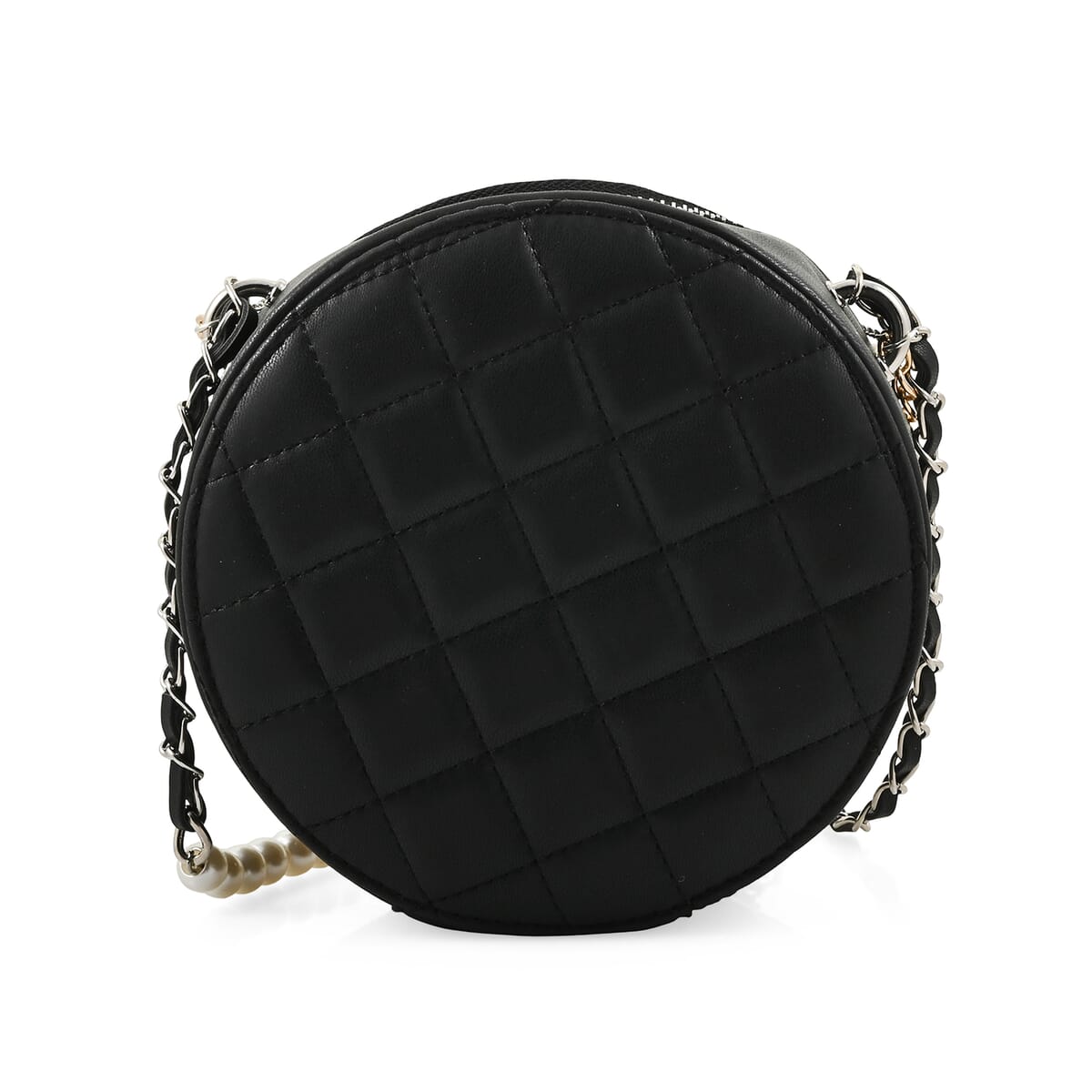 Badgley Mischka Black Quilted Vegan Leather Round Crossbody Bag image number 2