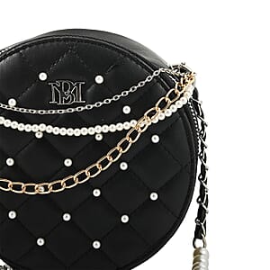 Badgley Mischka Black Quilted Vegan Leather Round Crossbody Bag