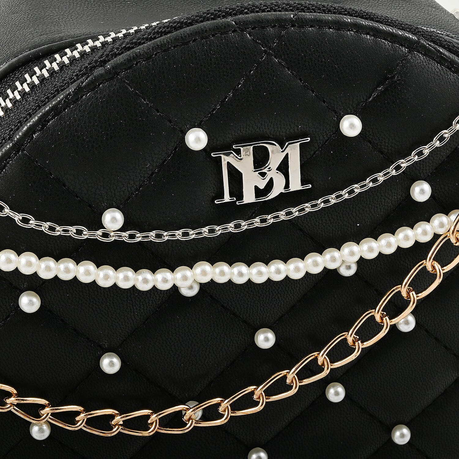 Badgley Mischka Black Quilted Vegan Leather Round Crossbody Bag
