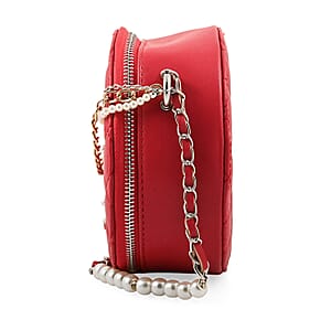 Badgley Mischka Red Quilted Vegan Leather Round Crossbody Bag