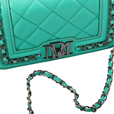 Badgley Mischka Mint Quilted Vegan Leather Crossbody Bag