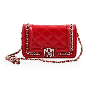 Badgley Mischka Red Quilted Vegan Leather Crossbody Bag
