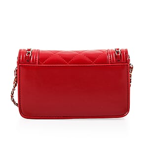 Badgley Mischka Red Quilted Vegan Leather Crossbody Bag
