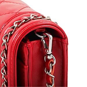 Badgley Mischka Red Quilted Vegan Leather Crossbody Bag