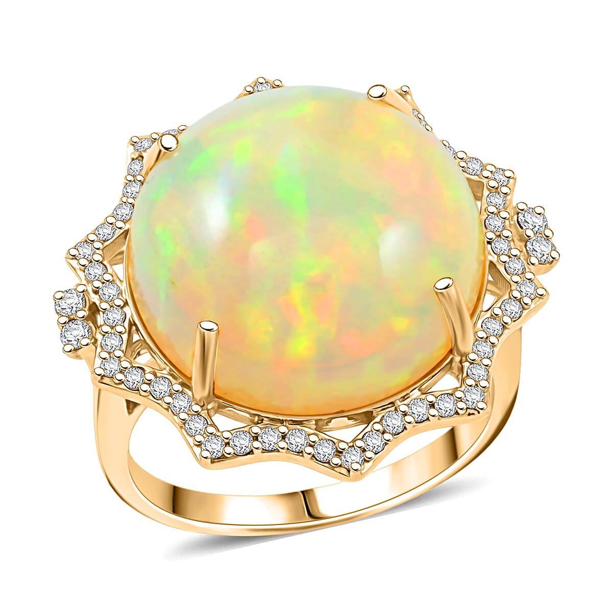 Certified & Appraised Luxoro AAA Ethiopian Welo Opal and White Diamond I2 11.20 ctw Ring in 10K Yellow Gold (Size 10.0) image number 0