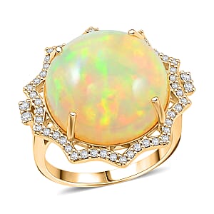 Certified & Appraised Luxoro AAA Ethiopian Welo Opal and White Diamond I2 11.20 ctw Ring in 10K Yellow Gold (Size 10.0)