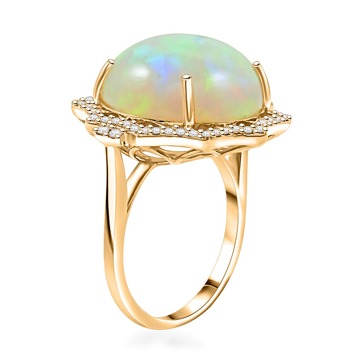 Certified & Appraised Luxoro AAA Ethiopian Welo Opal and White Diamond I2 11.20 ctw Ring in 10K Yellow Gold (Size 10.0) image number 3