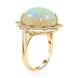 Certified & Appraised Luxoro AAA Ethiopian Welo Opal and White Diamond I2 11.20 ctw Ring in 10K Yellow Gold (Size 10.0)