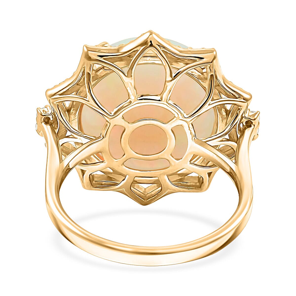 Certified & Appraised Luxoro 14K Yellow Gold AAA Ethiopian Welo Opal, White Diamond (I2) Ring (Size 11.0) 11.20 ctw image number 4