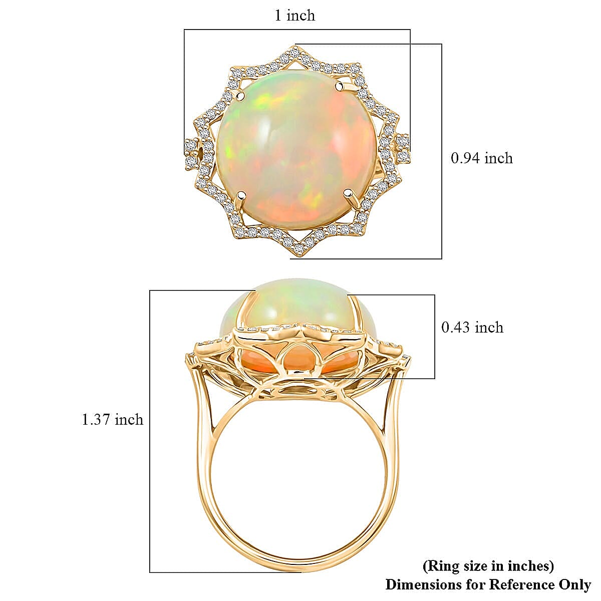 Certified & Appraised Luxoro 14K Yellow Gold AAA Ethiopian Welo Opal, White Diamond (I2) Ring (Size 11.0) 11.20 ctw image number 5