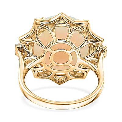 Certified & Appraised Luxoro 14K Yellow Gold AAA Ethiopian Welo Opal, White Diamond (I2) Ring (Size 11.0) 11.20 ctw