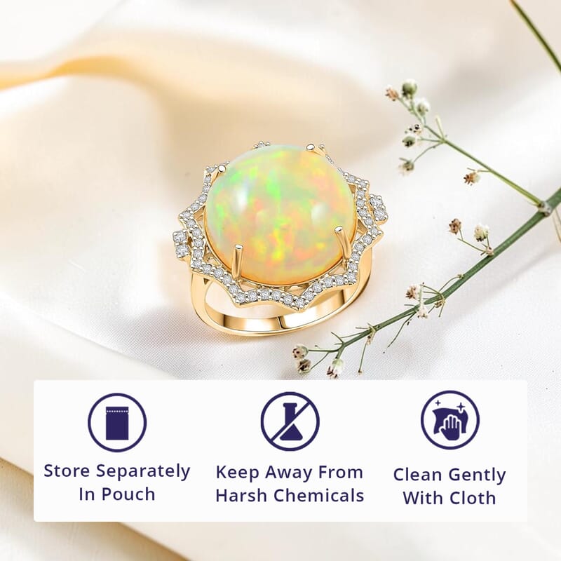 Certified & Appraised Luxoro AAA Ethiopian Welo Opal and Diamond I2 11.20 ctw Ring in 10K Yellow Gold (Size 6.0) 4.70 Grams
