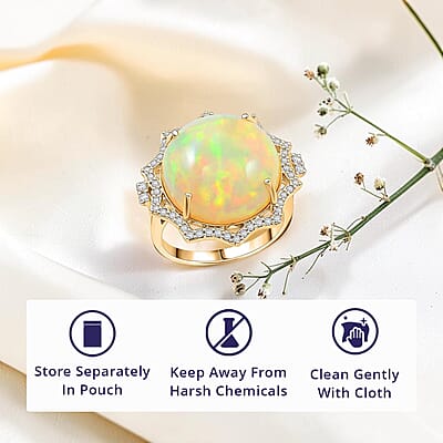 Certified & Appraised Luxoro AAA Ethiopian Welo Opal and Diamond I2 11.20 ctw Ring in 10K Yellow Gold (Size 7.0) 4.70 Grams