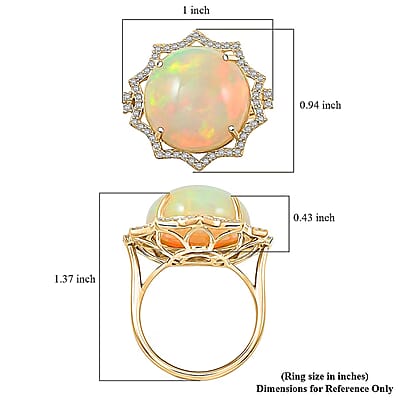 Certified & Appraised Luxoro AAA Ethiopian Welo Opal and Diamond I2 11.20 ctw Ring in 10K Yellow Gold (Size 7.0) 4.70 Grams