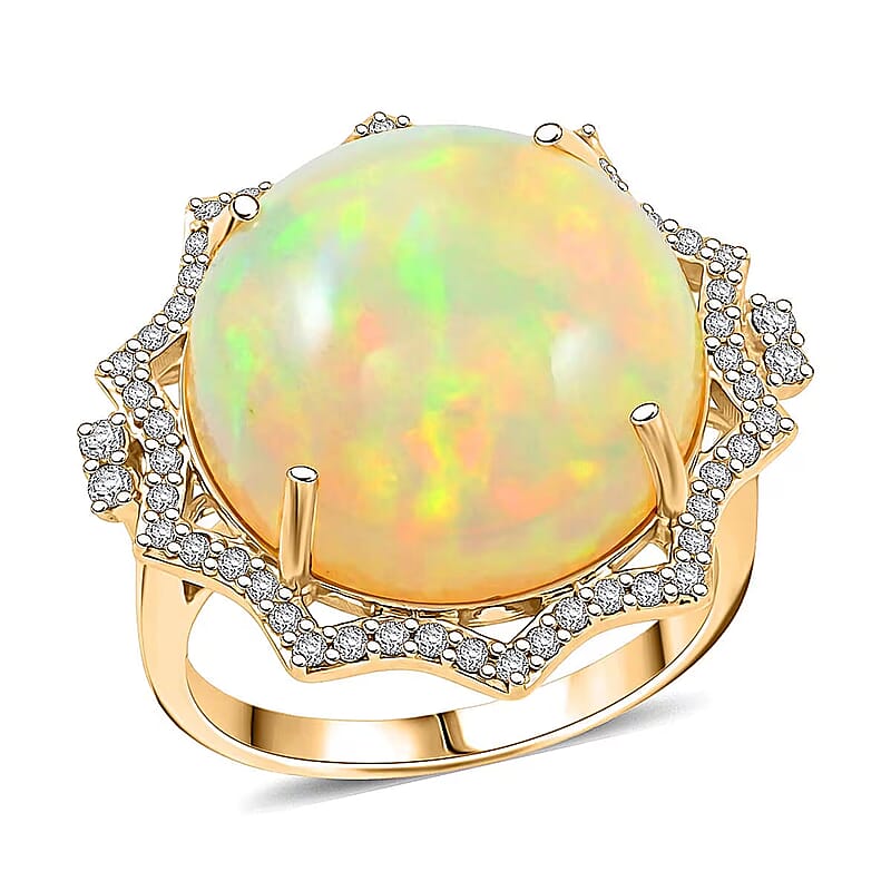 Certified & Appraised Luxoro AAA Ethiopian Welo Opal and Diamond I2 11.20 ctw Ring in 10K Yellow Gold (Size 8.0) 4.70 Grams