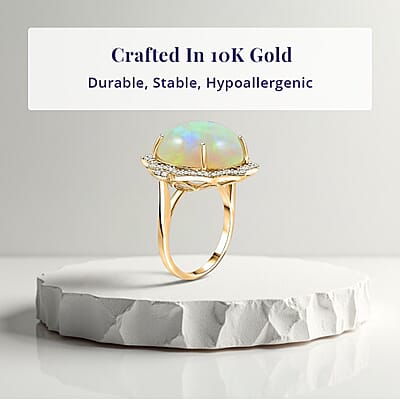 Certified & Appraised Luxoro AAA Ethiopian Welo Opal and Diamond I2 11.20 ctw Ring in 10K Yellow Gold (Size 8.0) 4.70 Grams