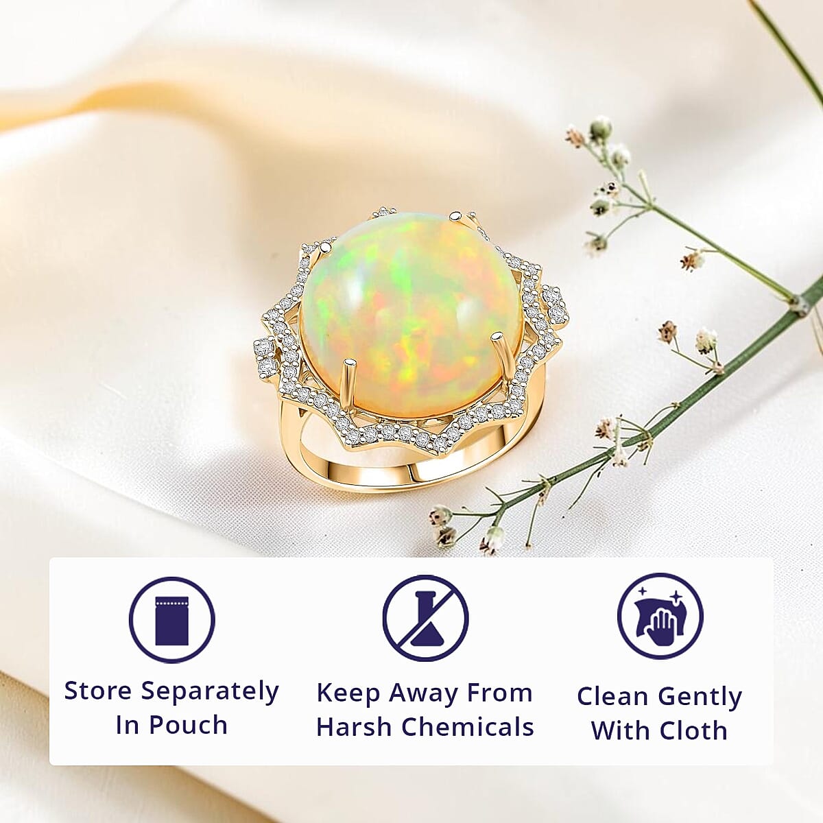 Certified & Appraised Luxoro 14K Yellow Gold AAA Ethiopian Welo Opal, White Diamond (I2) Ring (Size 8.5) 11.20 ctw image number 4