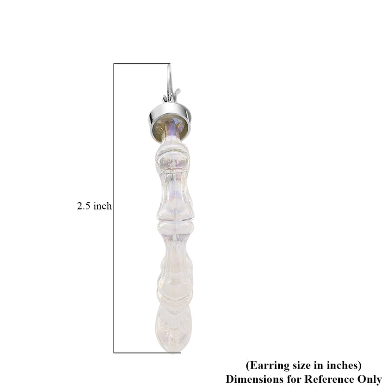 White Color Acrylic Bamboo Hoop Earrings in Silvertone