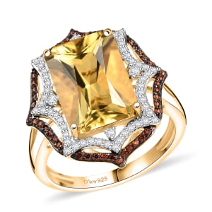 D'Joy Yellow Labradorite and Multi Gemstone 7.40 ctw Solar Flare Ring in 18K Vermeil Yellow Gold Over Sterling Silver (Size 10.0)