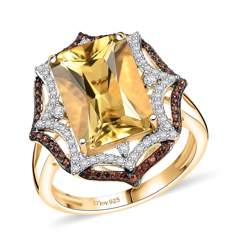 D'Joy Yellow Labradorite and Multi Gemstone 7.40 ctw Solar Flare Ring in 18K Vermeil Yellow Gold Over Sterling Silver (Size 10.0)