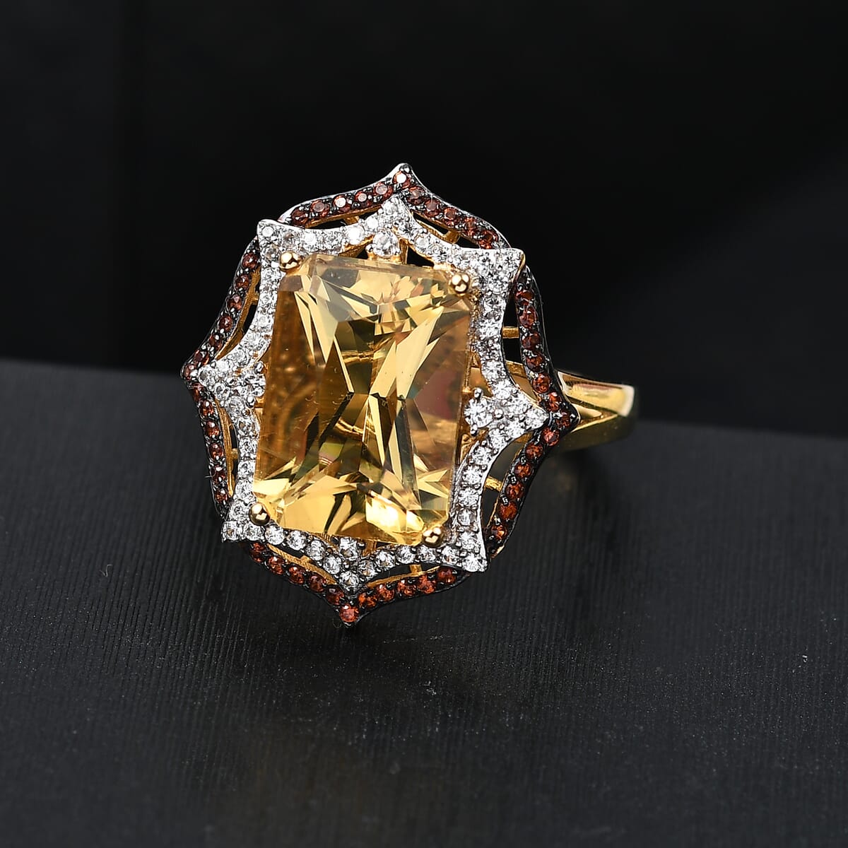 D'Joy Yellow Labradorite and Multi Gemstone 7.40 ctw Solar Flare Ring in 18K Vermeil Yellow Gold Over Sterling Silver (Size 10.0) image number 1