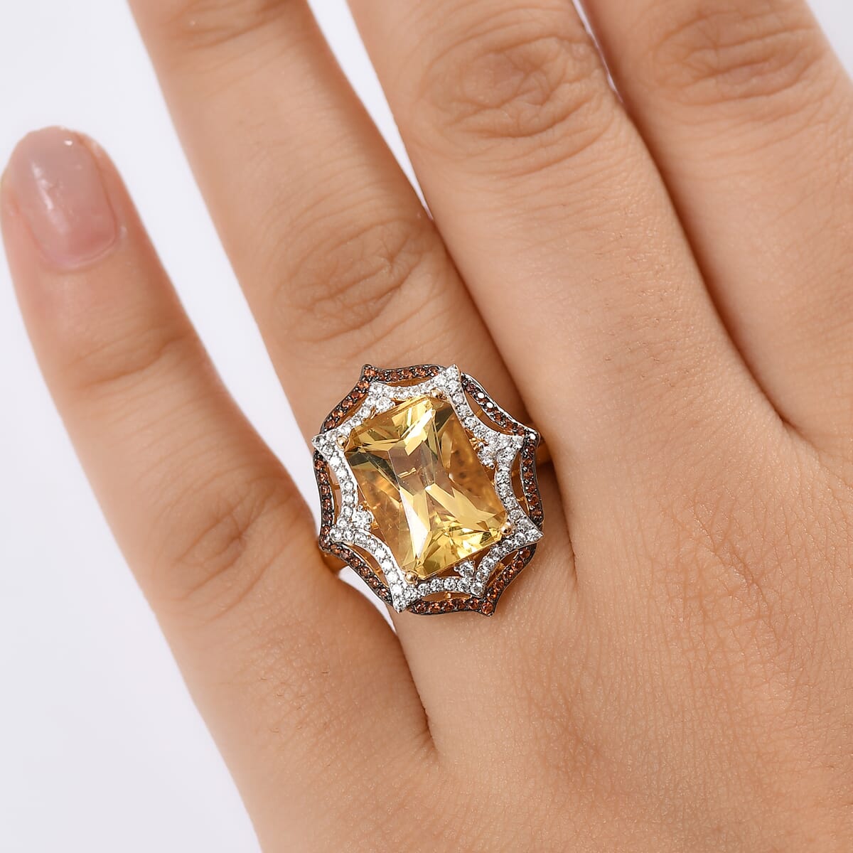 D'Joy Yellow Labradorite and Multi Gemstone 7.40 ctw Solar Flare Ring in 18K Vermeil Yellow Gold Over Sterling Silver (Size 10.0) image number 2