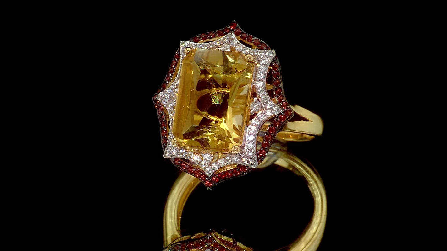 D'Joy Yellow Labradorite, Multi Gemstone Celestial Ring in 18K Vermeil YG Over Sterling Silver (Size 10.0) 7.40 ctw
