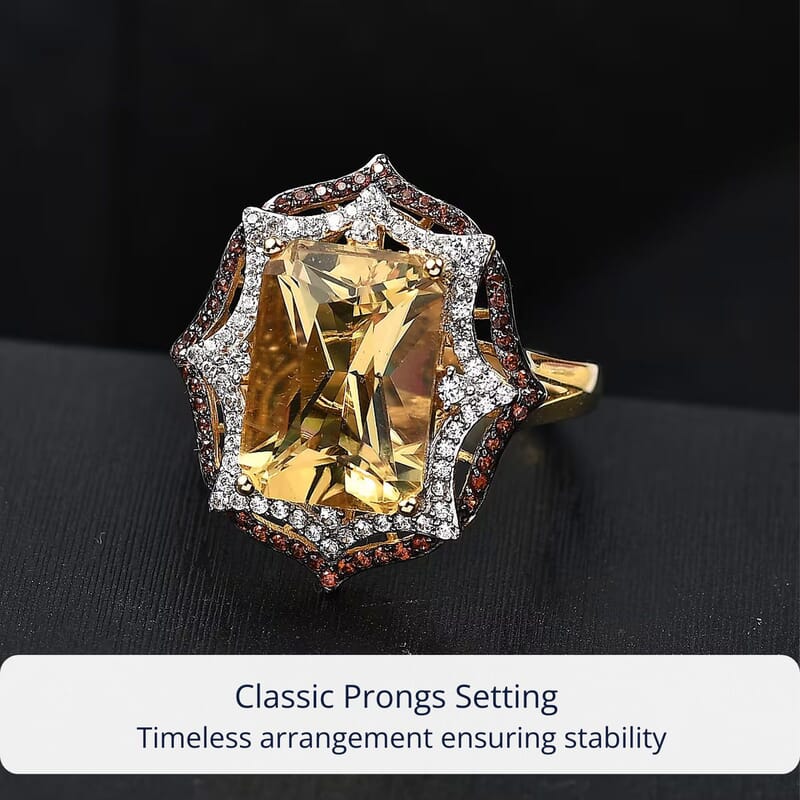 D'Joy Yellow Labradorite and Multi Gemstone 7.40 ctw Solar Flare Ring in 18K Vermeil Yellow Gold Over Sterling Silver (Size 9.0)