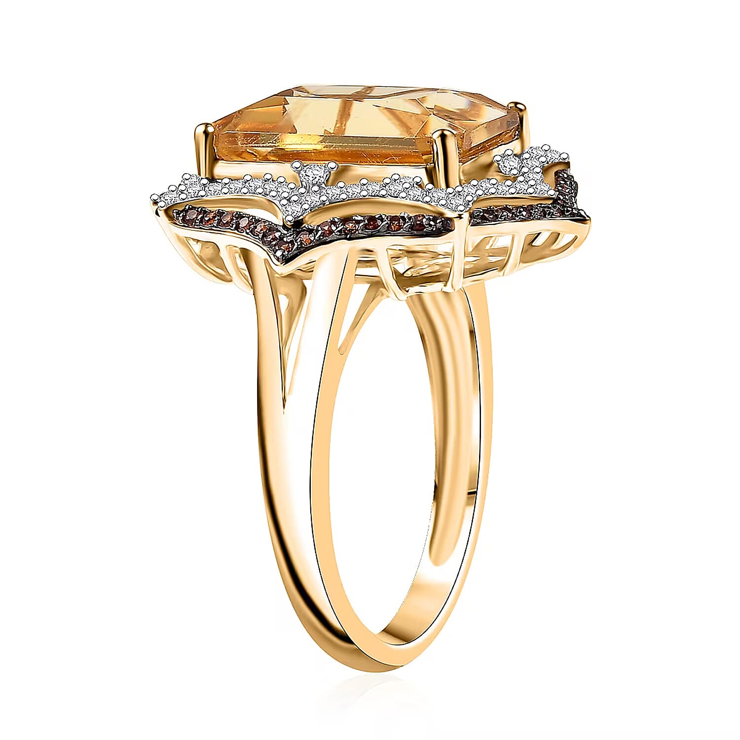 D'Joy Yellow Labradorite and Multi Gemstone 7.40 ctw Solar Flare Ring in 18K Vermeil Yellow Gold Over Sterling Silver (Size 9.0)