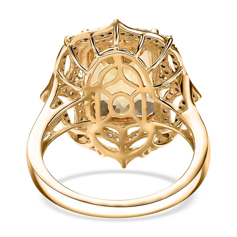 D'Joy Yellow Labradorite and Multi Gemstone 7.40 ctw Solar Flare Ring in 18K Vermeil Yellow Gold Over Sterling Silver (Size 9.0)