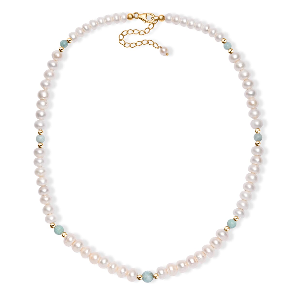 Freshwater Pearl and Larimar 165 ctw Necklace 18 Inches in 18K Vermeil Yellow Gold Over Sterling Silver  image number 3