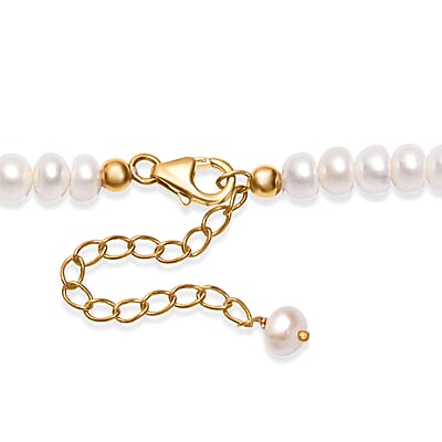 Freshwater Pearl and Larimar 10.00 ctw Necklace 18 Inches in 18K Vermeil Yellow Gold Over Sterling Silver 