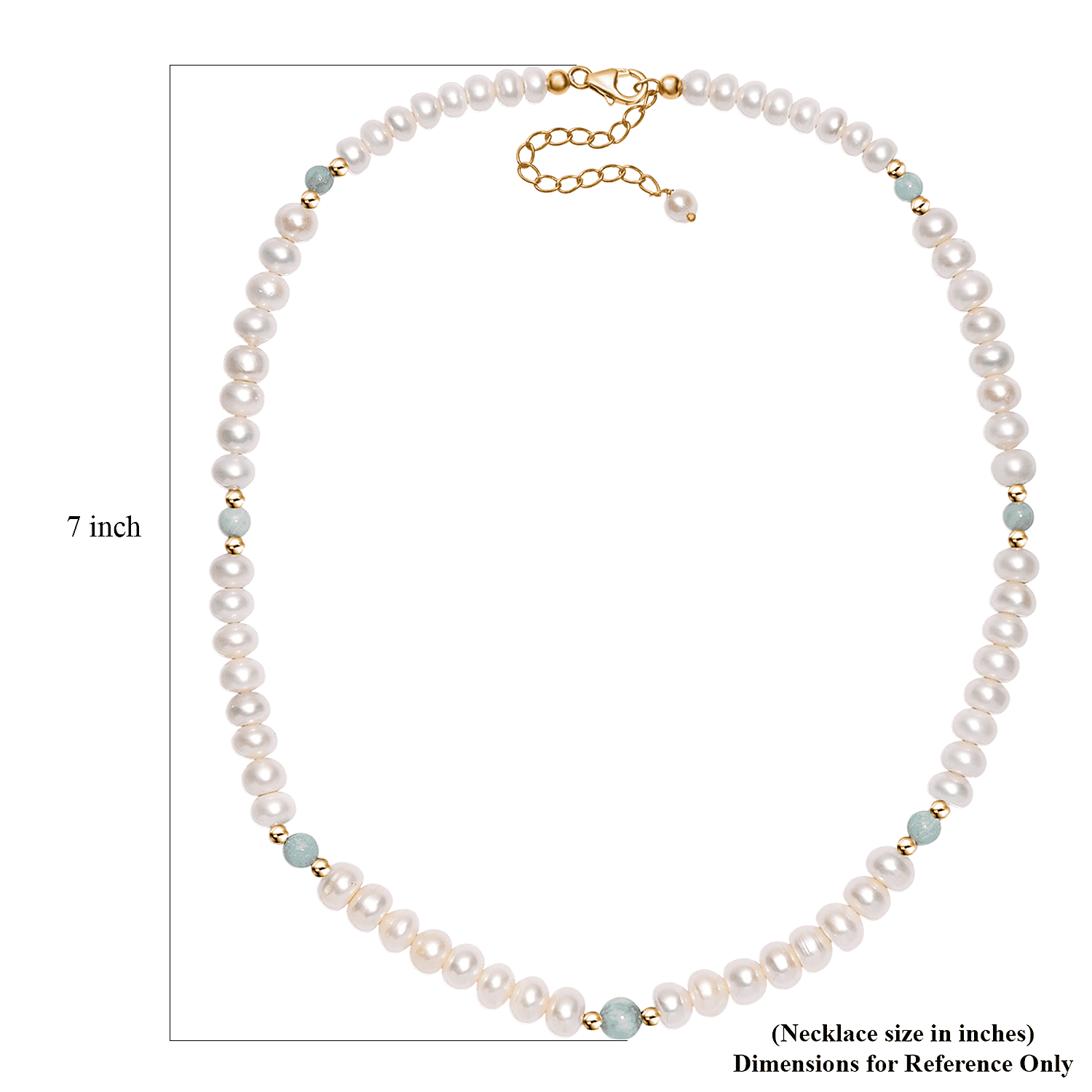 Freshwater Pearl and Larimar 10.00 ctw Necklace 18 Inches in 18K Vermeil Yellow Gold Over Sterling Silver 