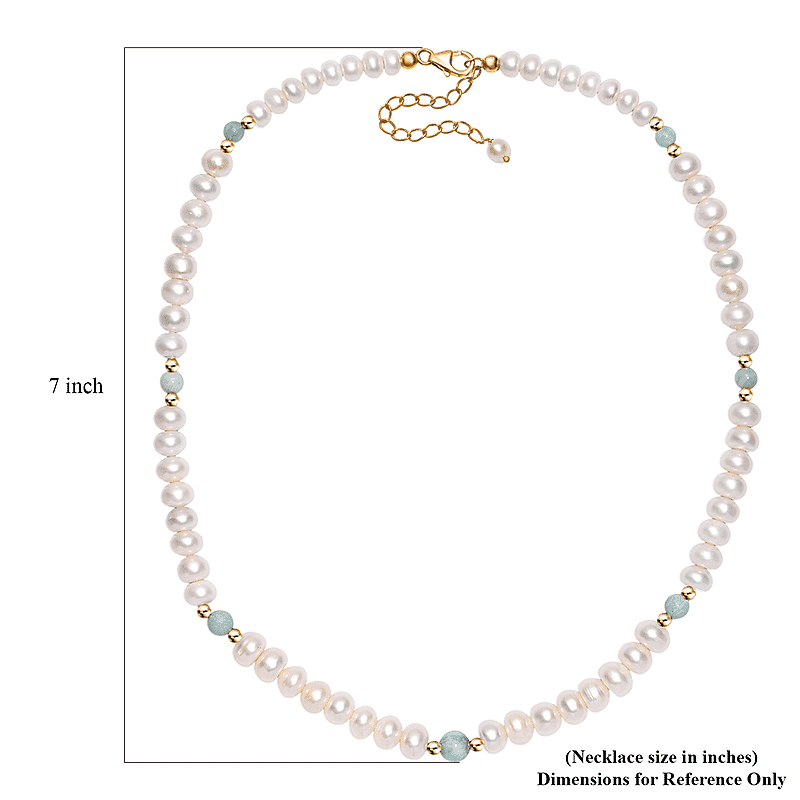Freshwater Pearl and Larimar 10.00 ctw Necklace 18 Inches in 18K Vermeil Yellow Gold Over Sterling Silver 