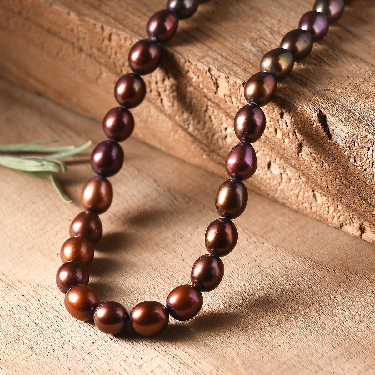 Bronze Freshwater Pearl Necklace (18 Inches) in Rhodium Over Sterling Silver image number 1