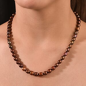 Bronze Freshwater Pearl Necklace (18 Inches) in Rhodium Over Sterling Silver