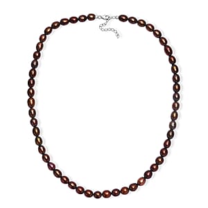 Bronze Freshwater Pearl Necklace (18 Inches) in Rhodium Over Sterling Silver