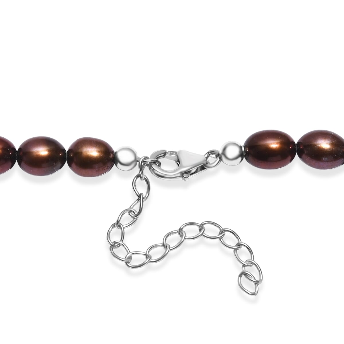Bronze Freshwater Pearl Necklace (18 Inches) in Rhodium Over Sterling Silver image number 4