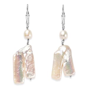 Freshwater Pearl Lever Back Earrings in Rhodium Over Sterling Silver