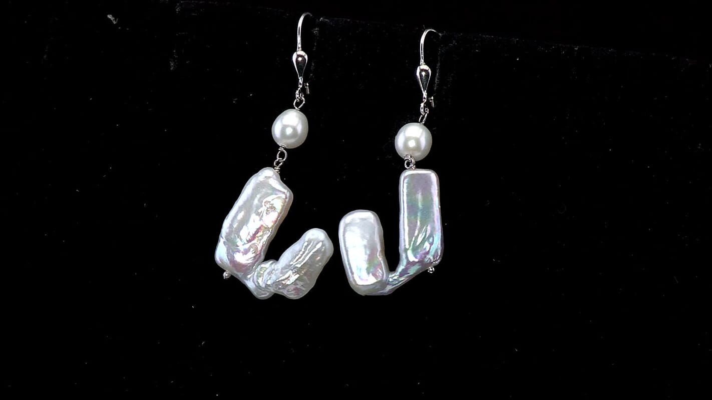 Freshwater Pearl Lever Back Earrings in Rhodium Over Sterling Silver