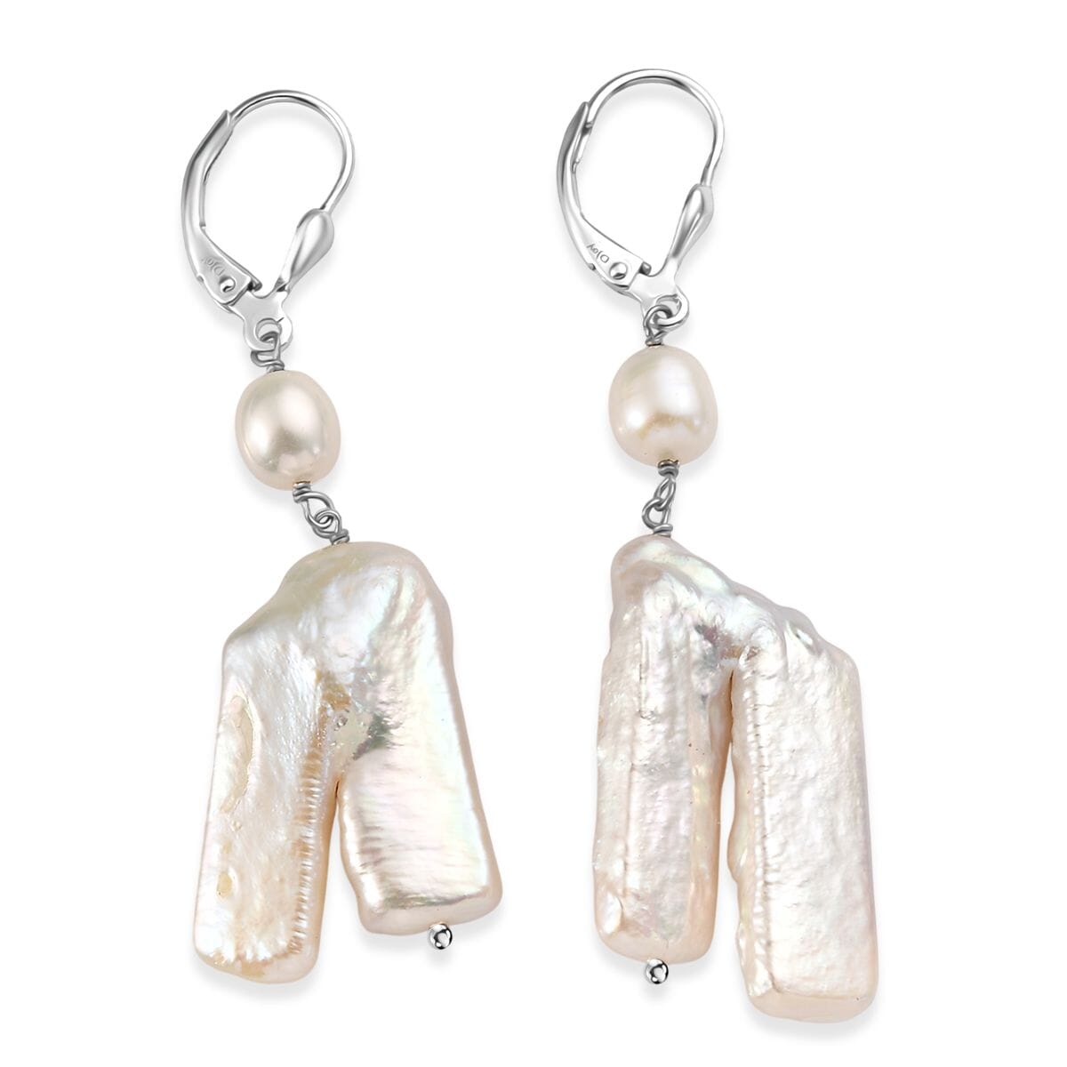 Freshwater Pearl Lever Back Earrings in Rhodium Over Sterling Silver image number 3