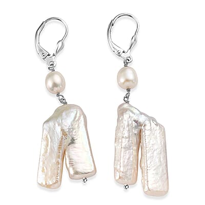Freshwater Pearl Lever Back Earrings in Rhodium Over Sterling Silver
