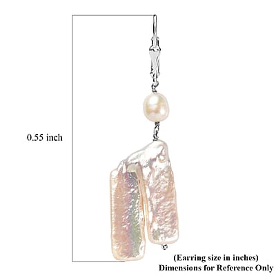 Freshwater Pearl Lever Back Earrings in Rhodium Over Sterling Silver