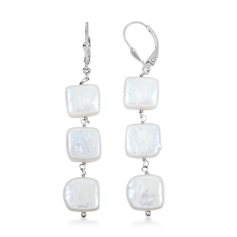 Freshwater Pearl Dangle Earrings in Rhodium Over Sterling Silver